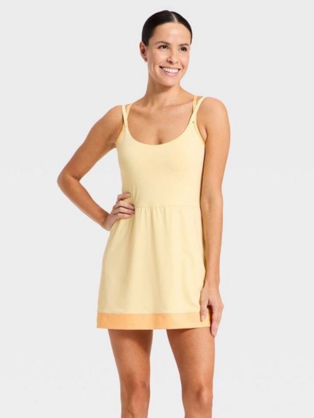 all in motion Yellow Layered-Trim Tank Dress